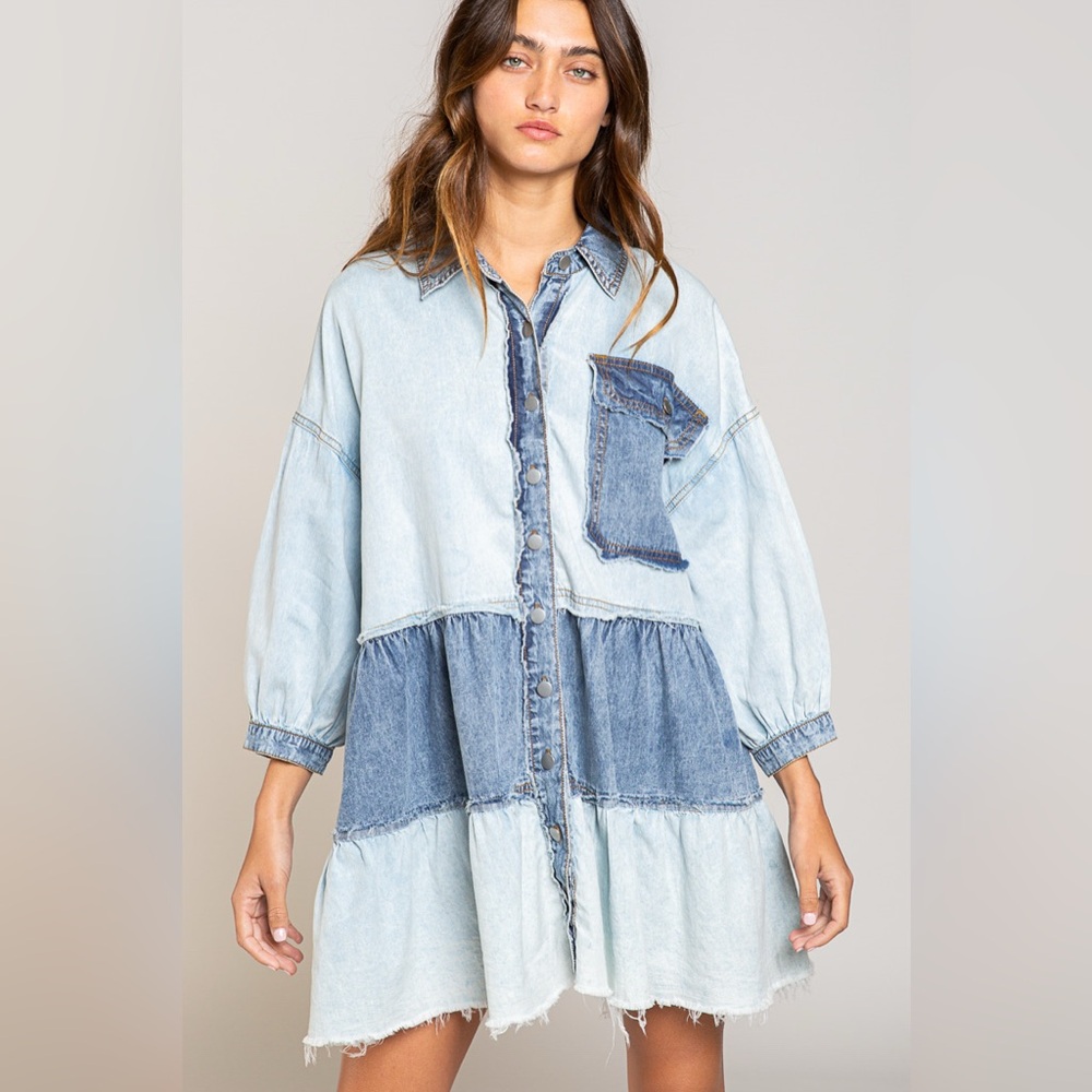 POL Denim Patchwork Mini Dress
